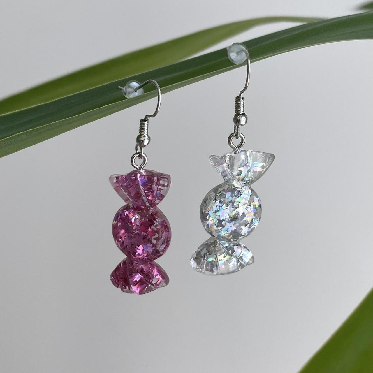 Sparkly Resin Pink And Silver Candy Dangle Earrings