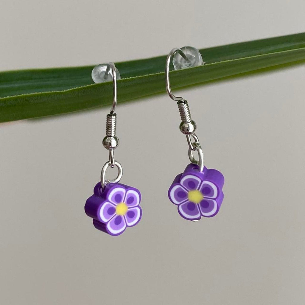Dark Purple Tropical Flower Polymer Clay Dangle
