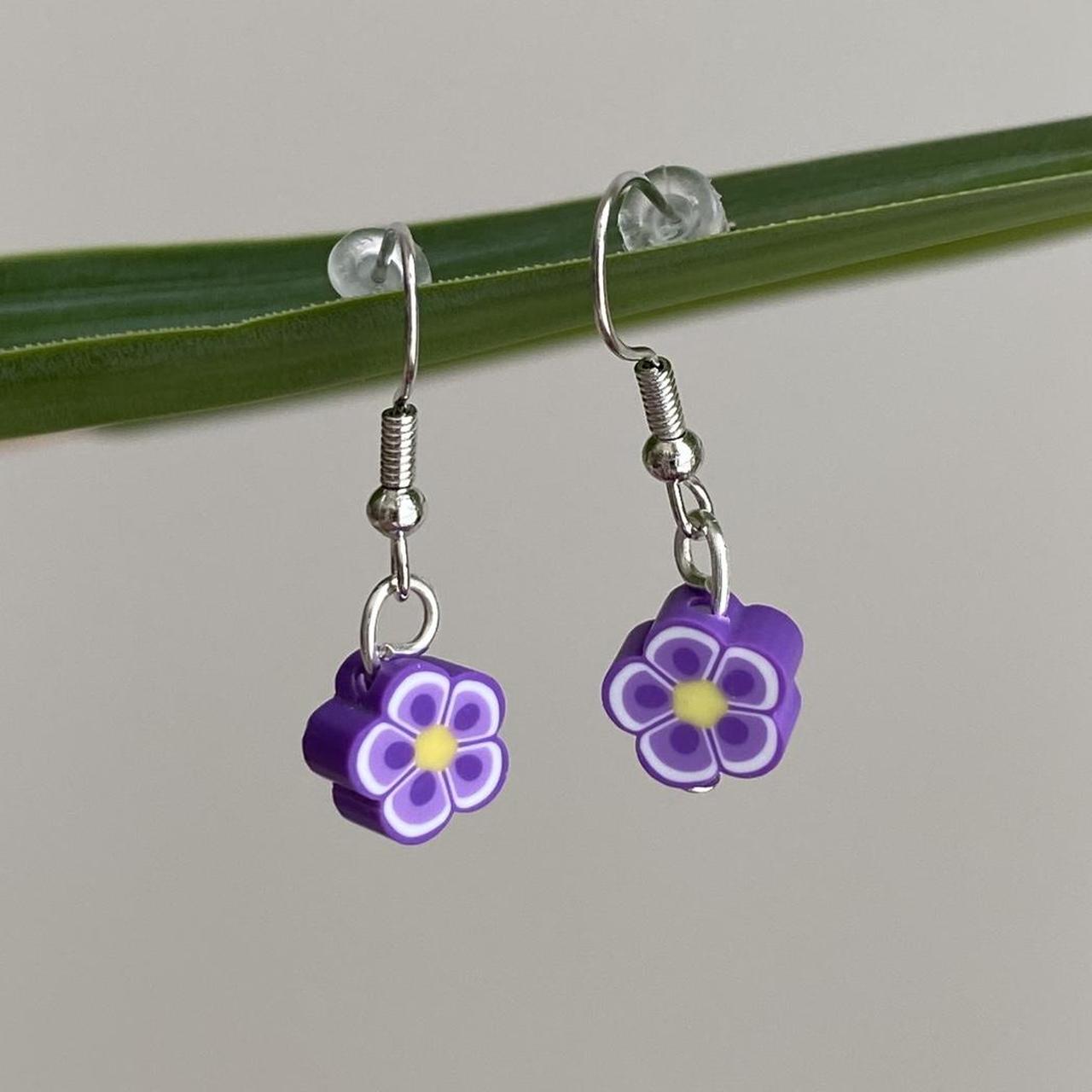 Dark Purple Tropical Flower Polymer Clay Dangle