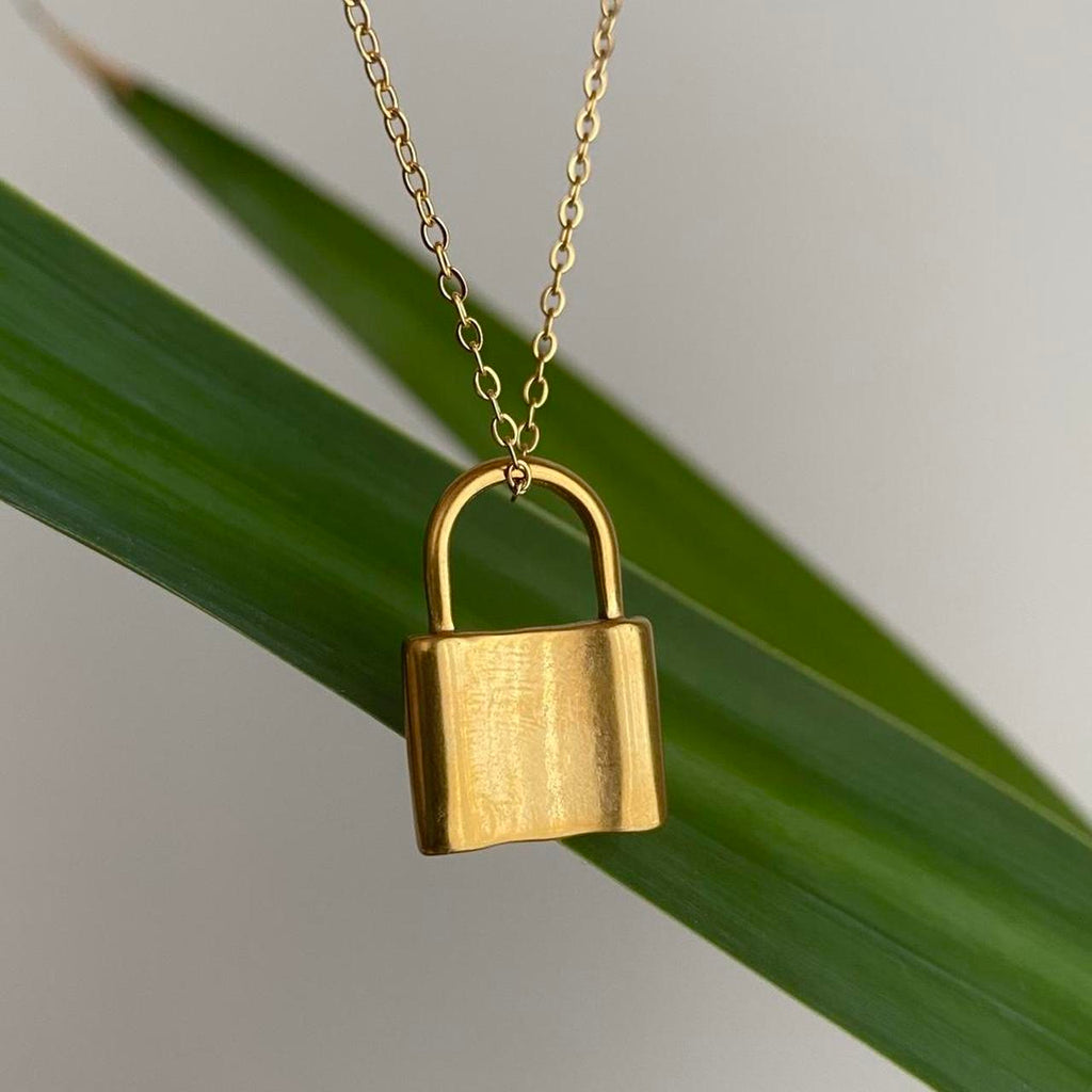 Gold Padlock Pendant Chain Necklace 18 Karat Gold