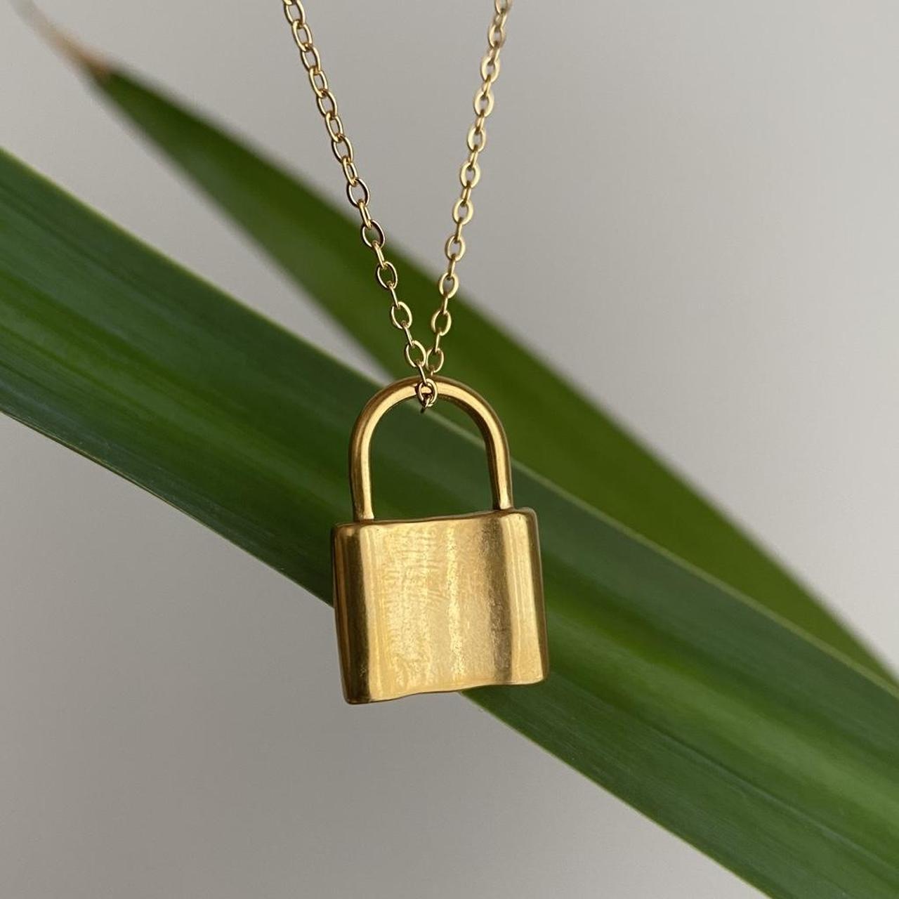 Gold Padlock Pendant Chain Necklace 18 Karat Gold