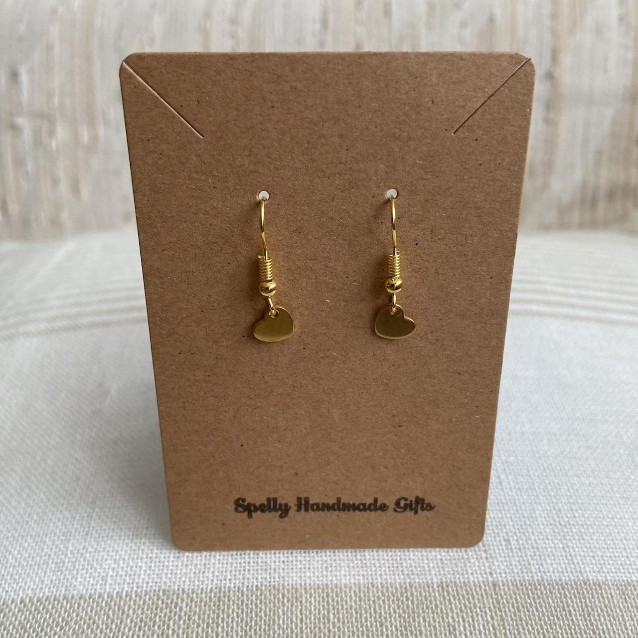 Petite Minimalist Gold Heart Dangle Earrings Also - Image 4