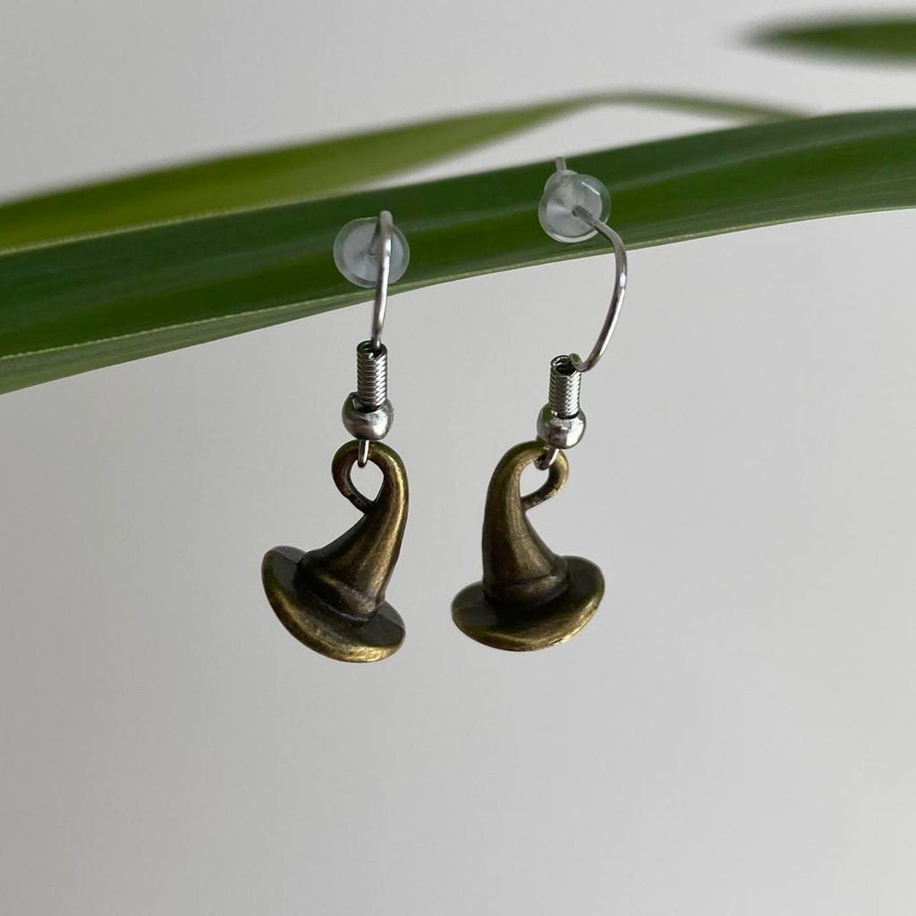 Witch Hat Dangle Earrings With Silver Accents Hand