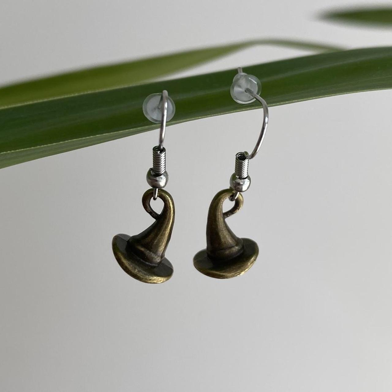 Witch Hat Dangle Earrings With Silver Accents Hand
