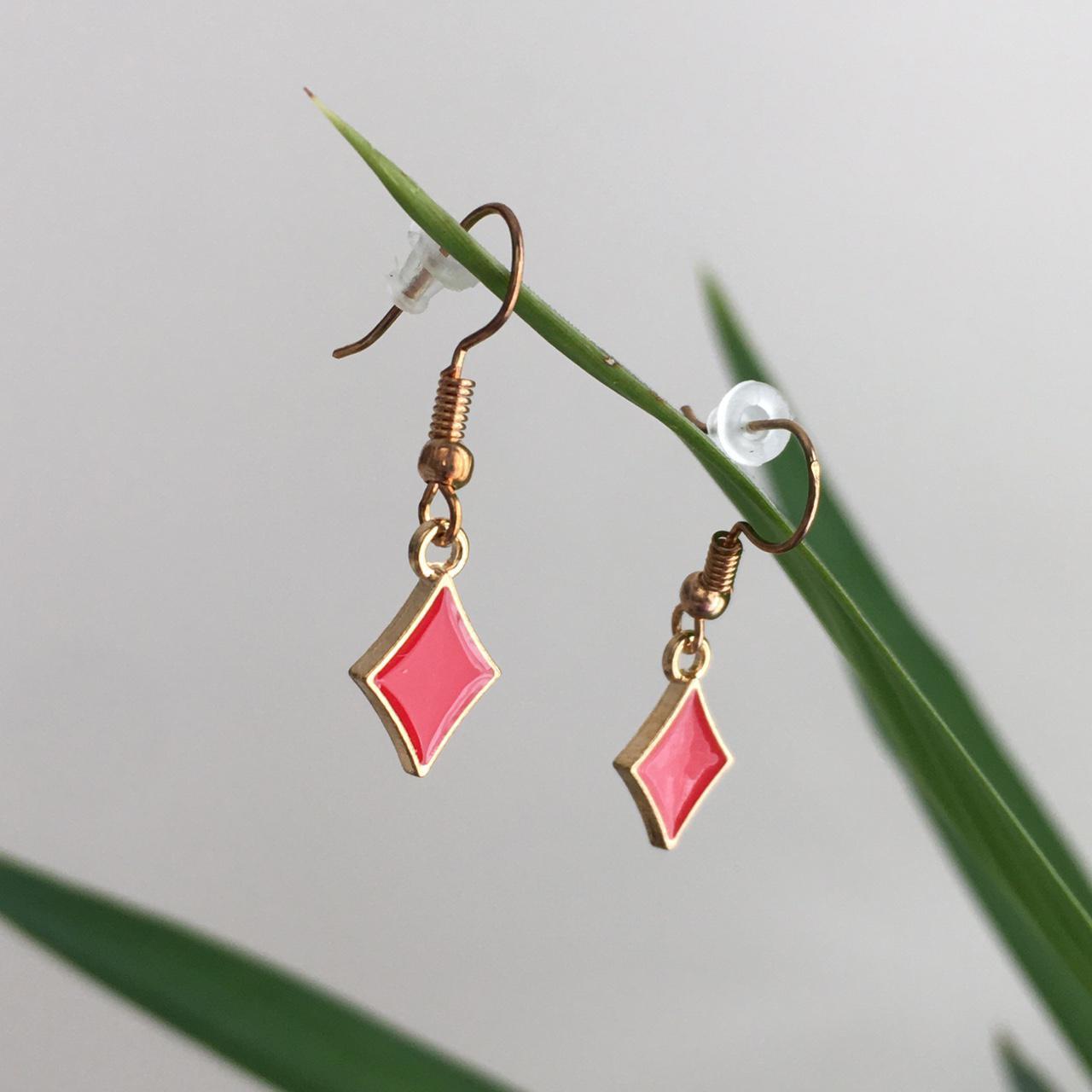 Red Diamond Drop Dangle Earrings With Gold Accents