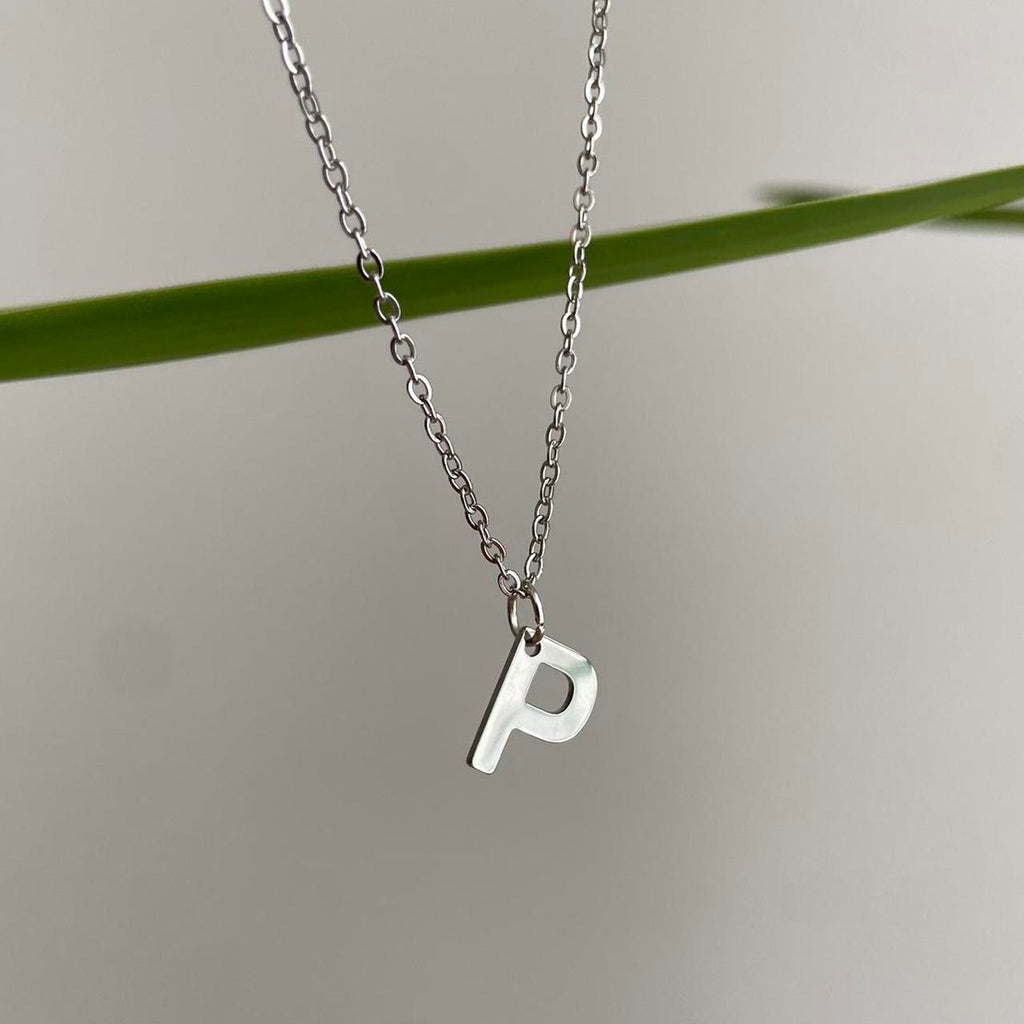 Silver Letter P Initial Pendant Chain Necklace