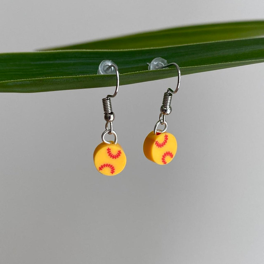 Softball Polymer Clay Dangle Earrings With Silver - Image 2
