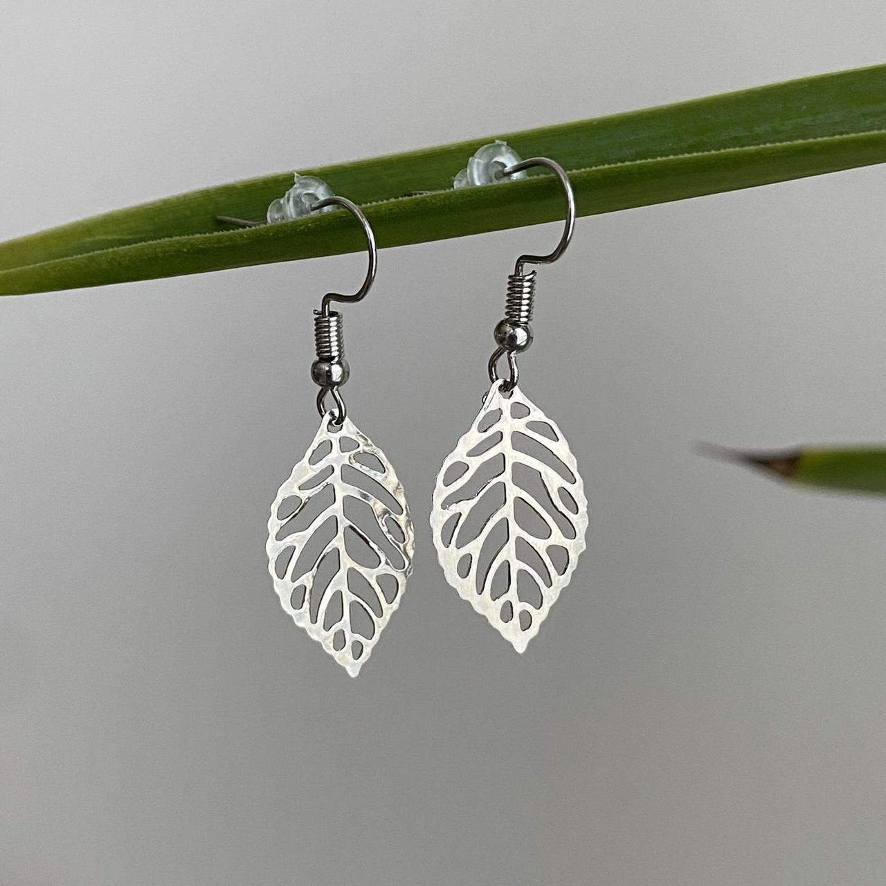 Small Silver Leaf Dangle Earrings 3 Sizes - Image 3