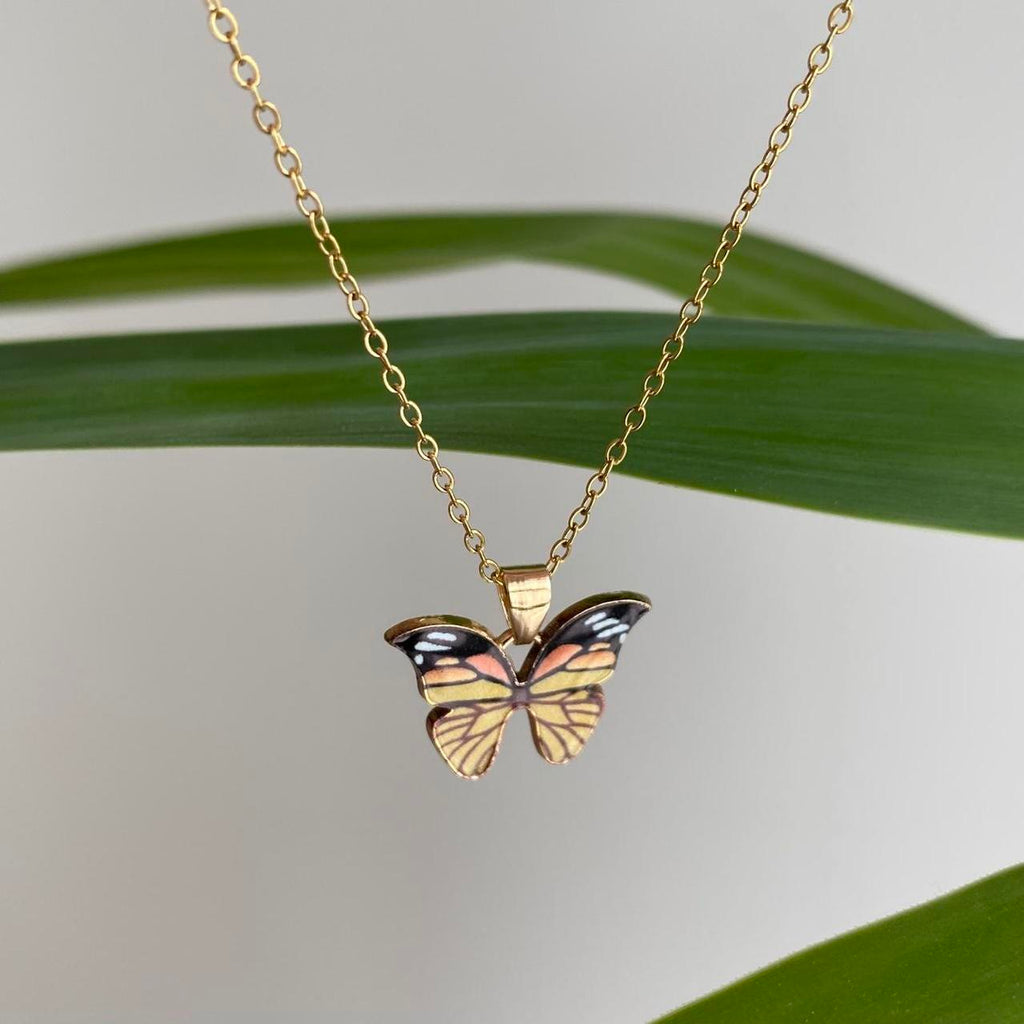 Orange Monarch Butterfly Enamel Pendant Chain - Image 3