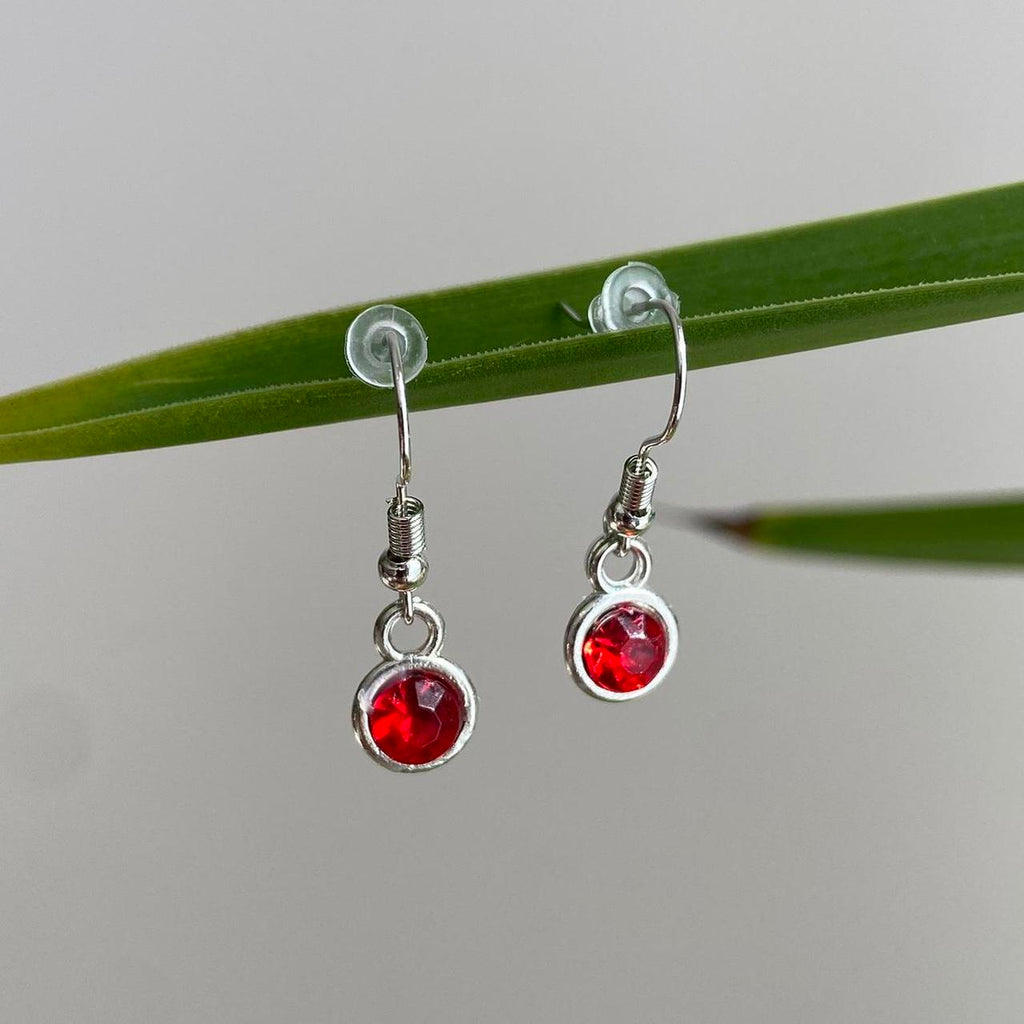 Ruby Red Gem Dangle Earrings Silver Accents Hand