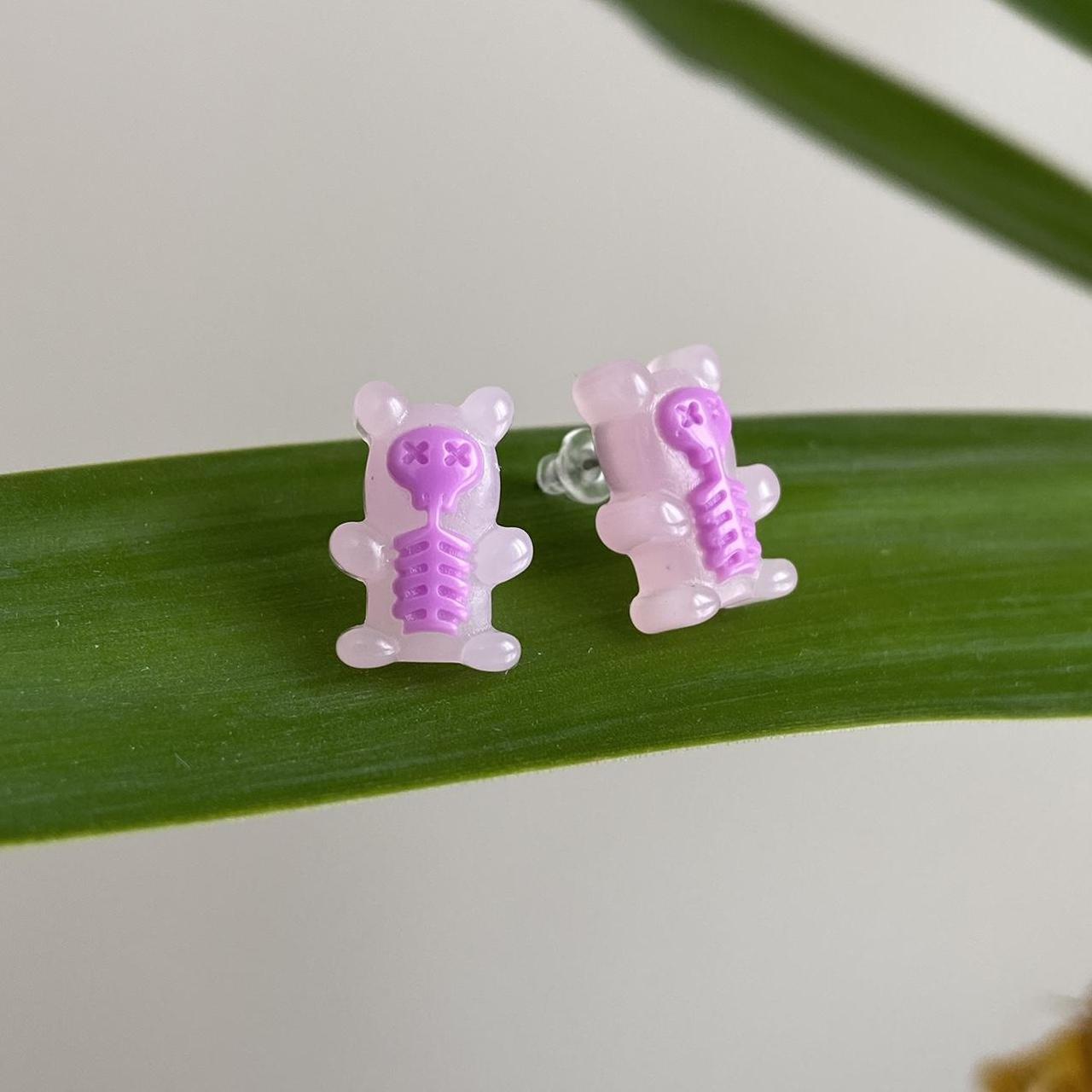 Pink Skeleton Gummy Bear X Ray Stud Earrings Hand