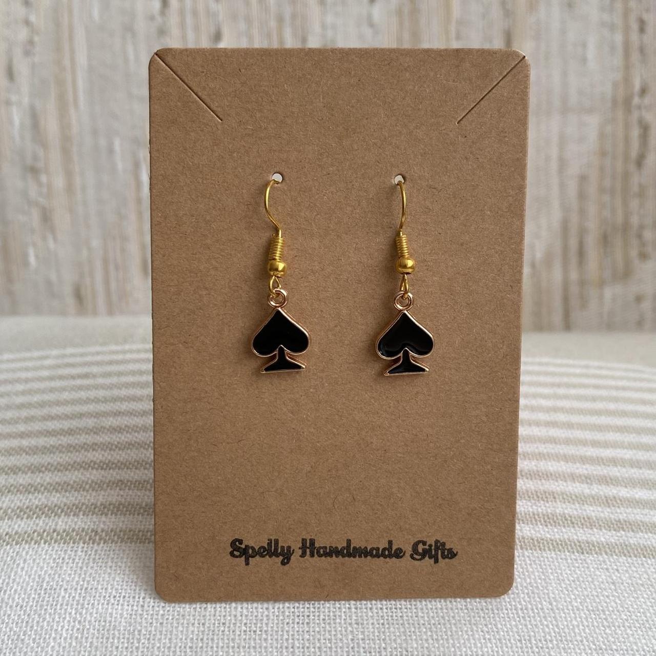 Black Spades Symbol Dangle Earrings With Gold - Image 3