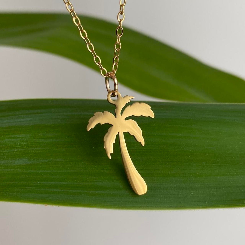 Tropical Gold Palm Tree Pendant Chain Necklace