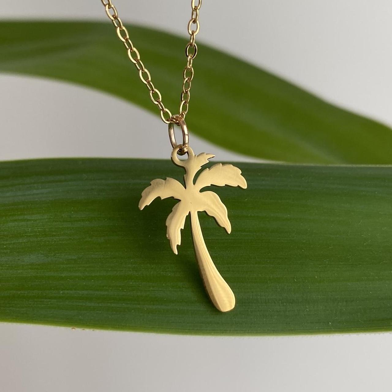 Tropical Gold Palm Tree Pendant Chain Necklace