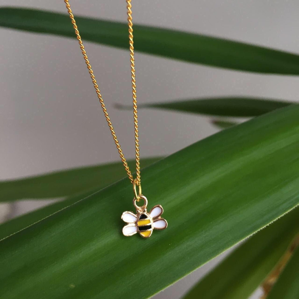 Cute Honey Bee Dangle Necklace With Gold Accents