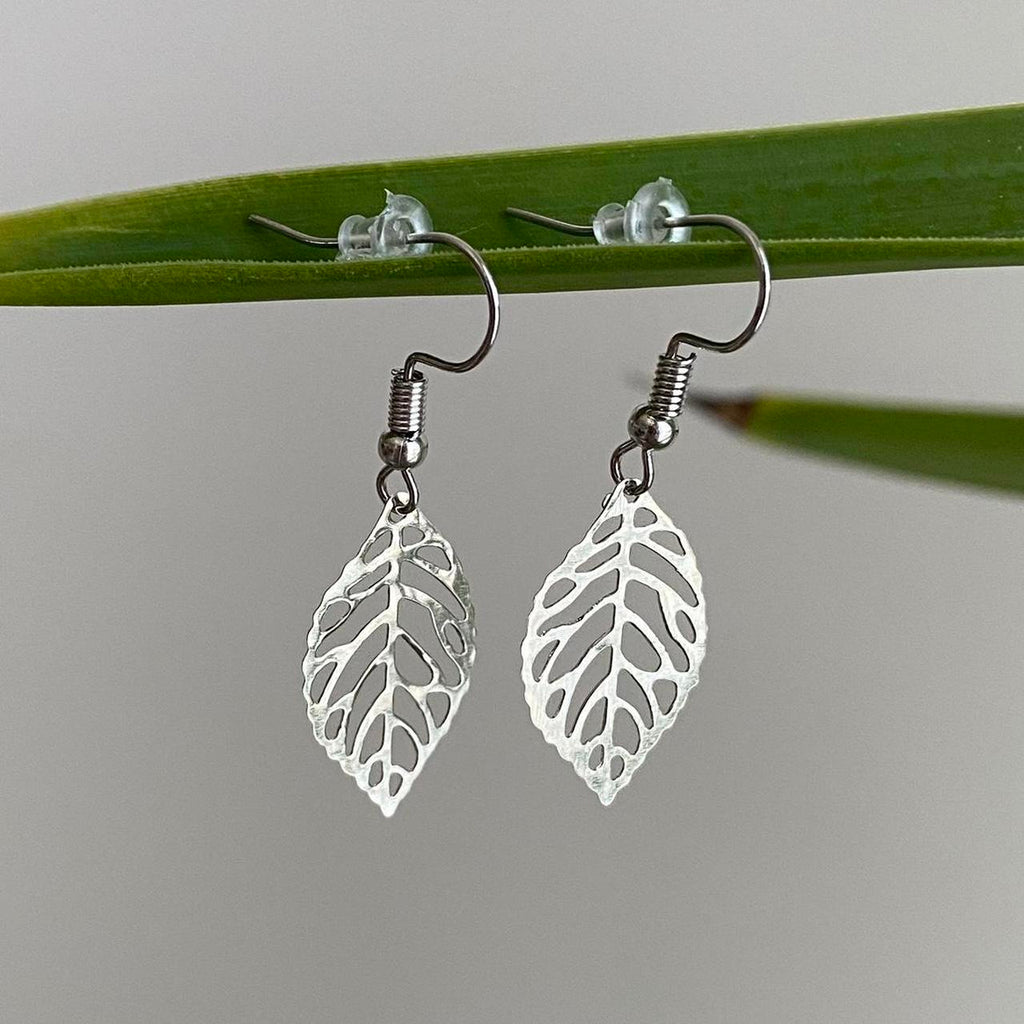 Small Silver Leaf Dangle Earrings 3 Sizes