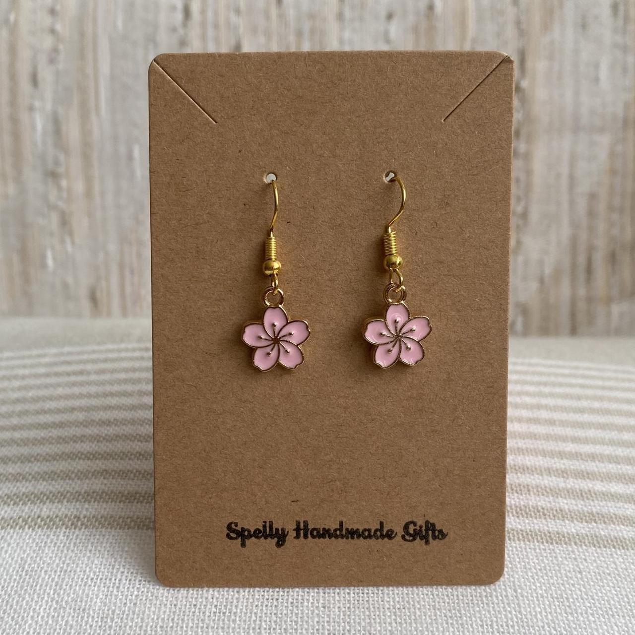 Pink Enamel Tropical Hibiscus Flower Dangle Earrings - Image 4