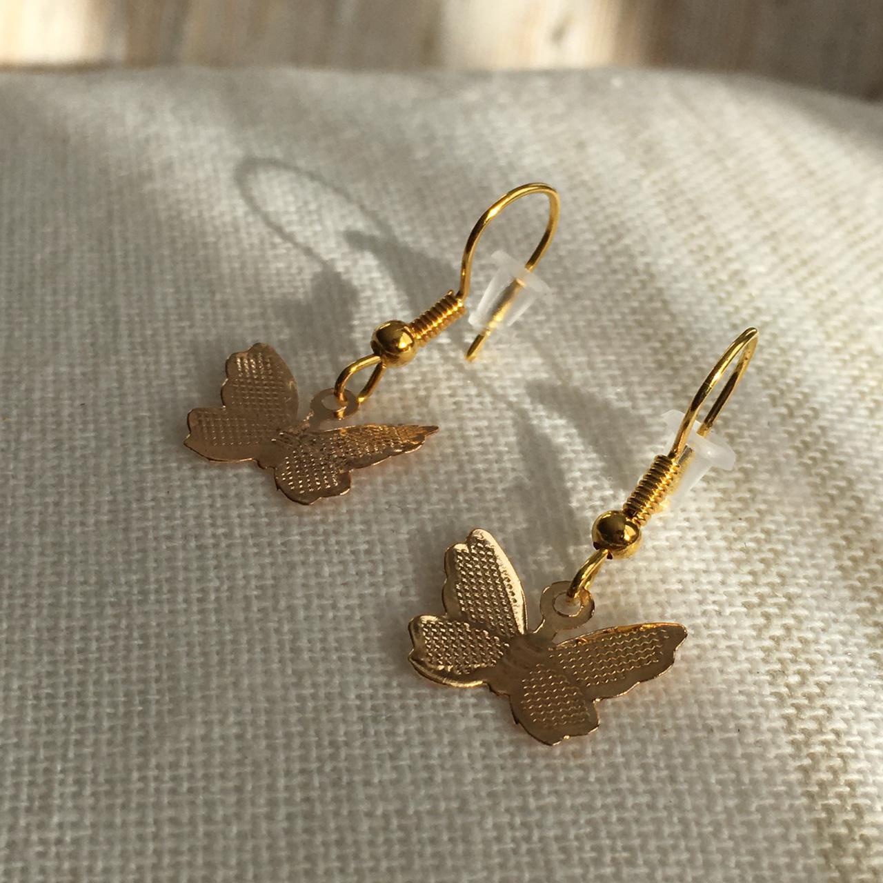Simple Gold Butterfly Drop Dangle Earrings Also - Image 2
