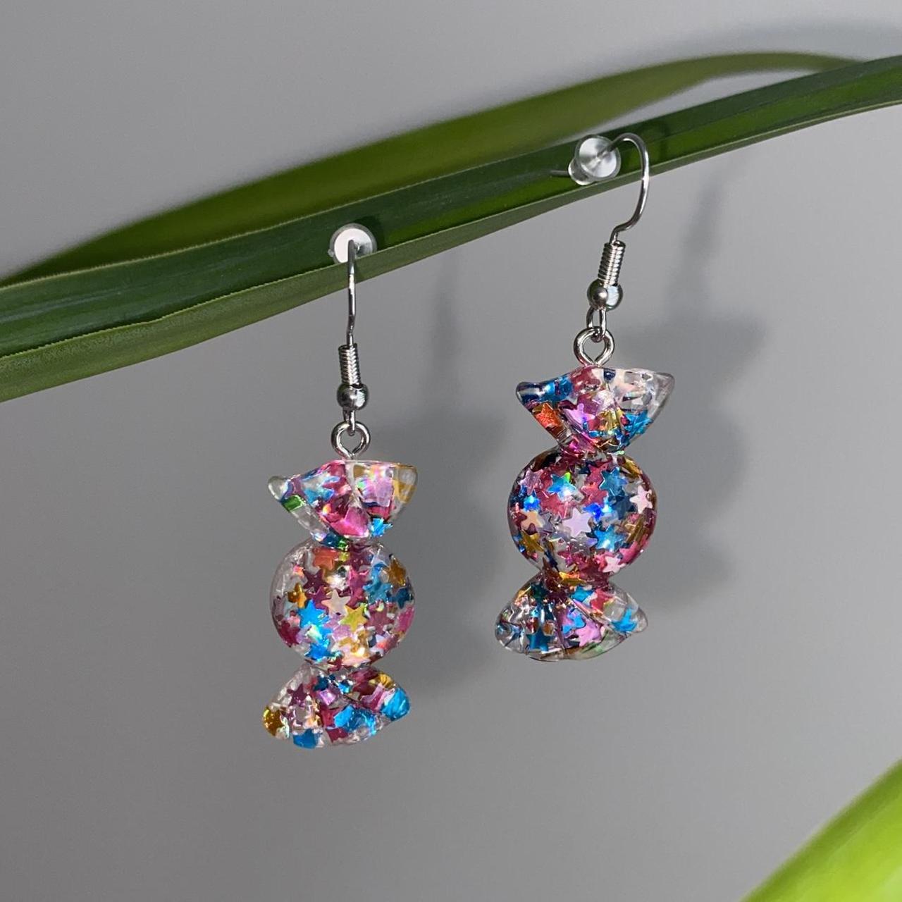 Sparkly Resin Rainbow Candy Dangle Earrings With - Image 2