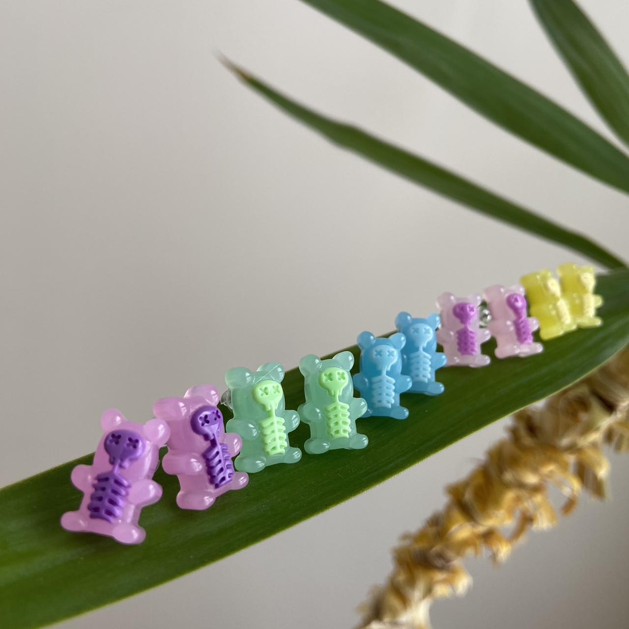 Blue Skeleton Gummy Bear X Ray Stud Earrings Hand - Image 4