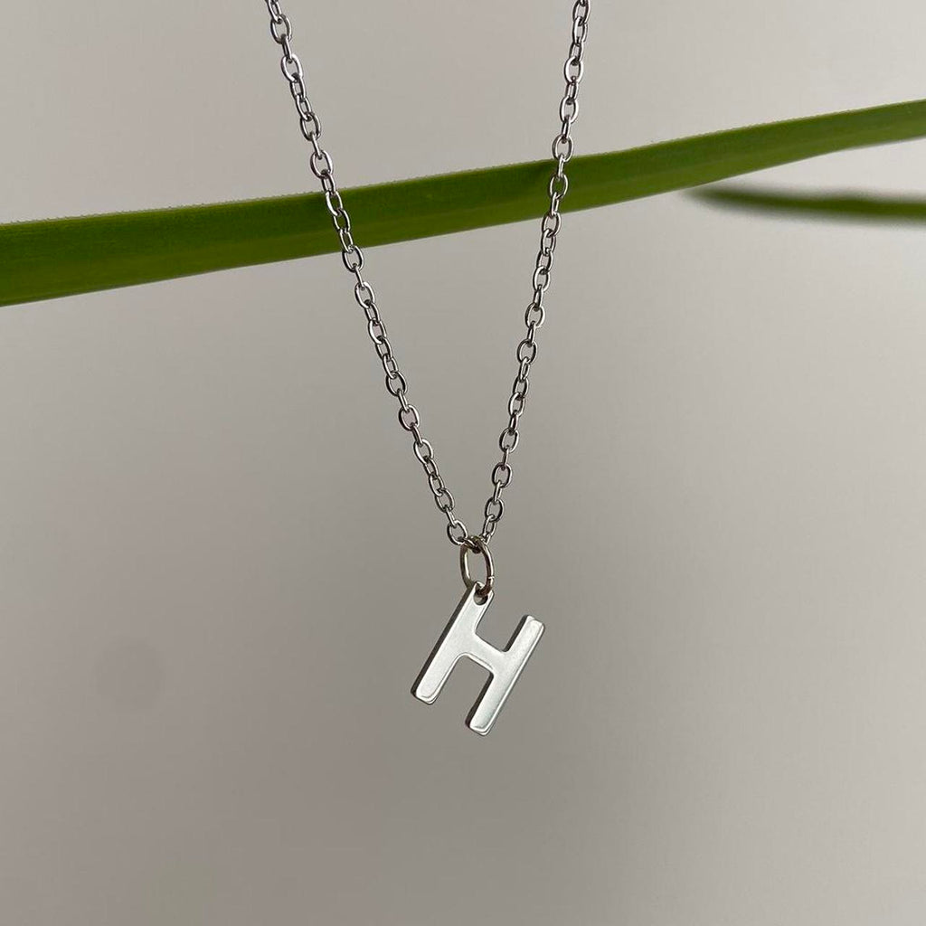Silver Letter H Initial Pendant Chain Necklace