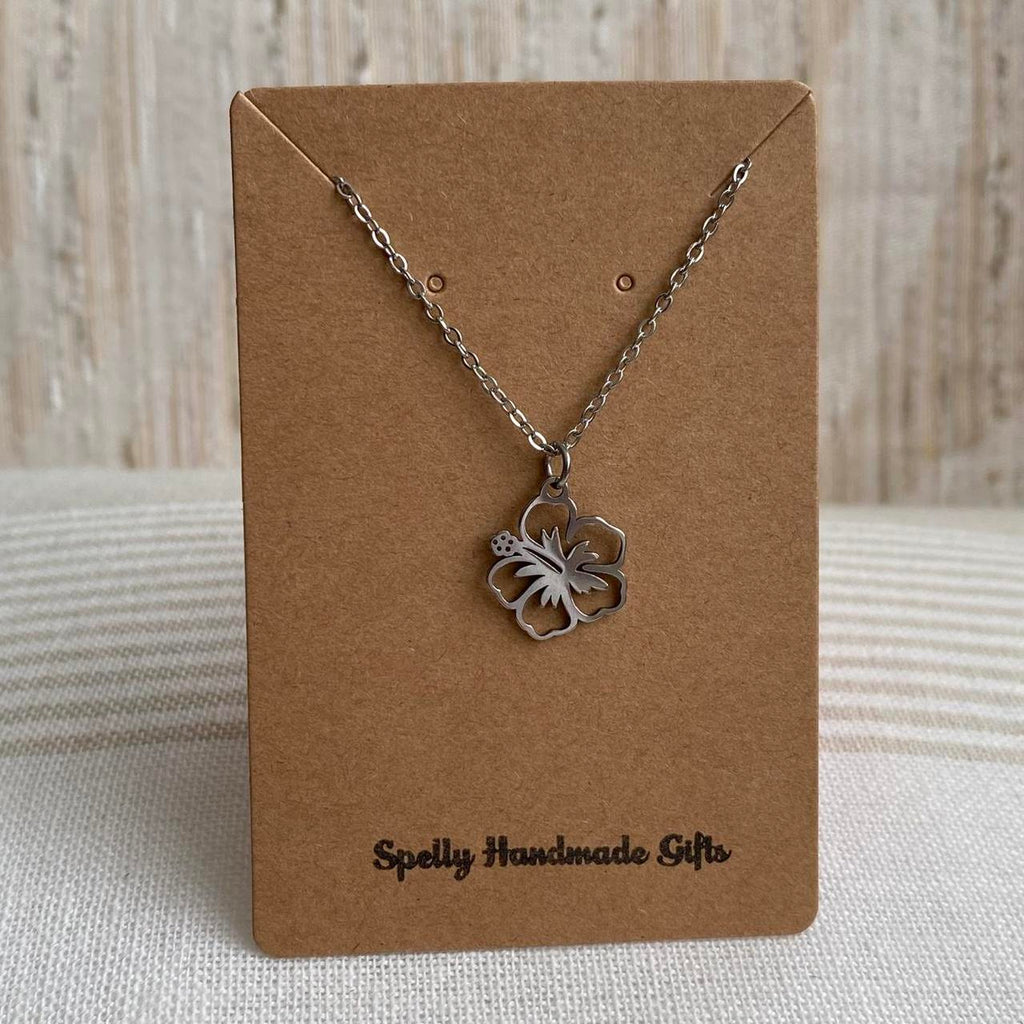 Tropical Silver Hibiscus Flower Pendant Chain - Image 5