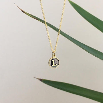 Letter L Initial Black Enamel Pendant Chain