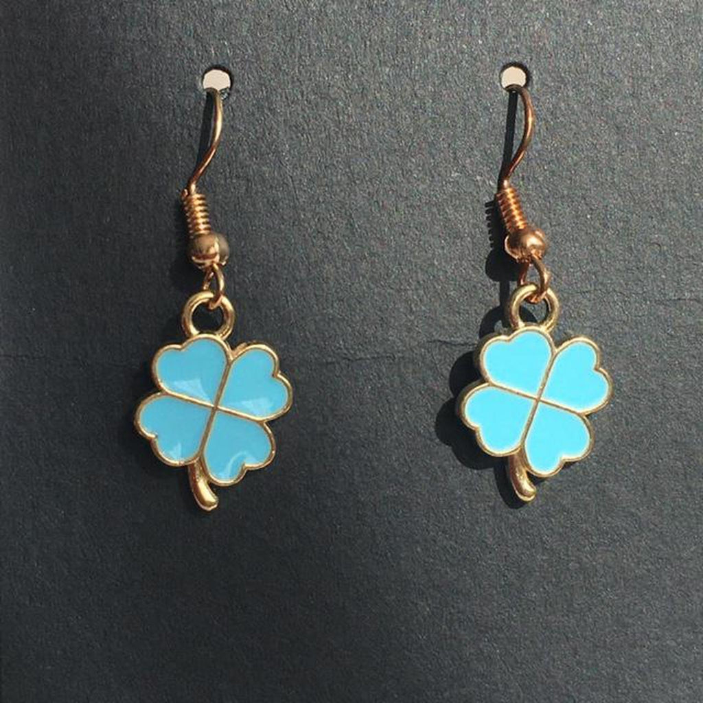 Blue Turquoise Four Leaf Clover Drop Dangle - Image 3