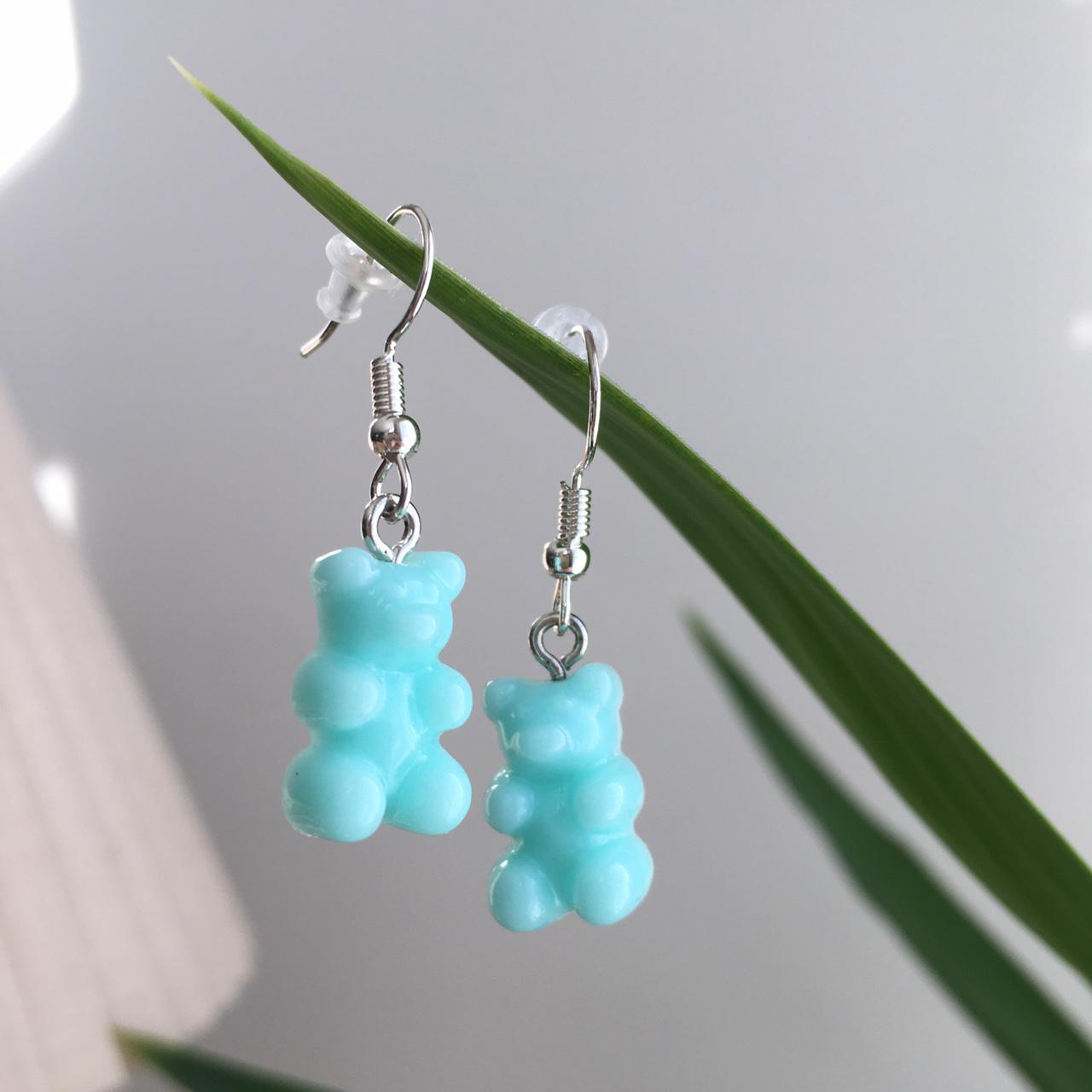 Cute Hand Made Resin Blue Turquoise Gummy Bear Drop - Image 2