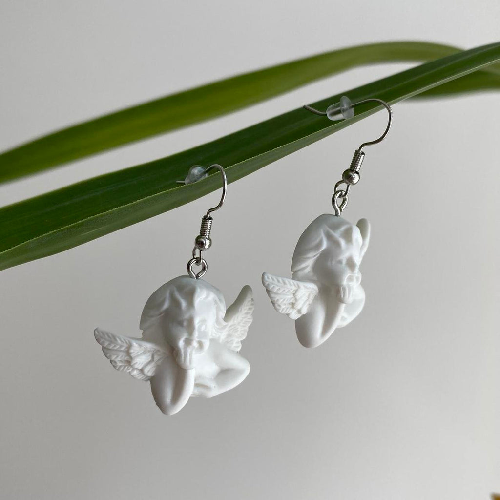 White Baby Angel Of The Renaissance Dangle Earrings - Image 3