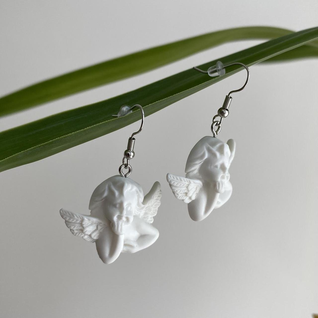 White Baby Angel Of The Renaissance Dangle Earrings - Image 3