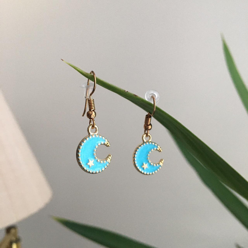Blue Turquoise Blue Moon With Gold Star Accent Drop - Image 4