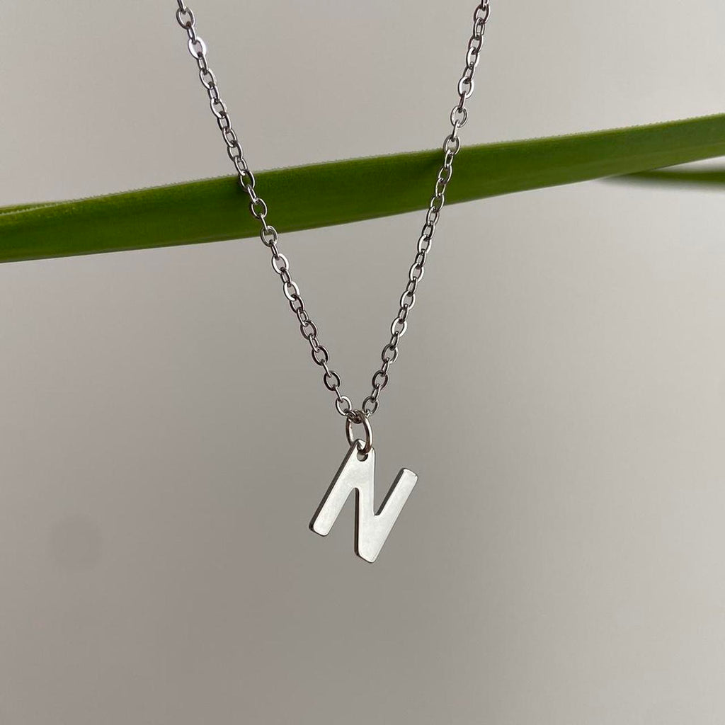 Silver Letter N Initial Pendant Chain Necklace