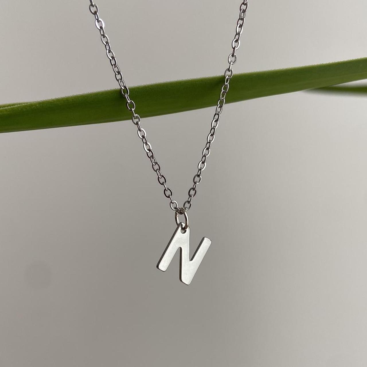 Silver Letter N Initial Pendant Chain Necklace