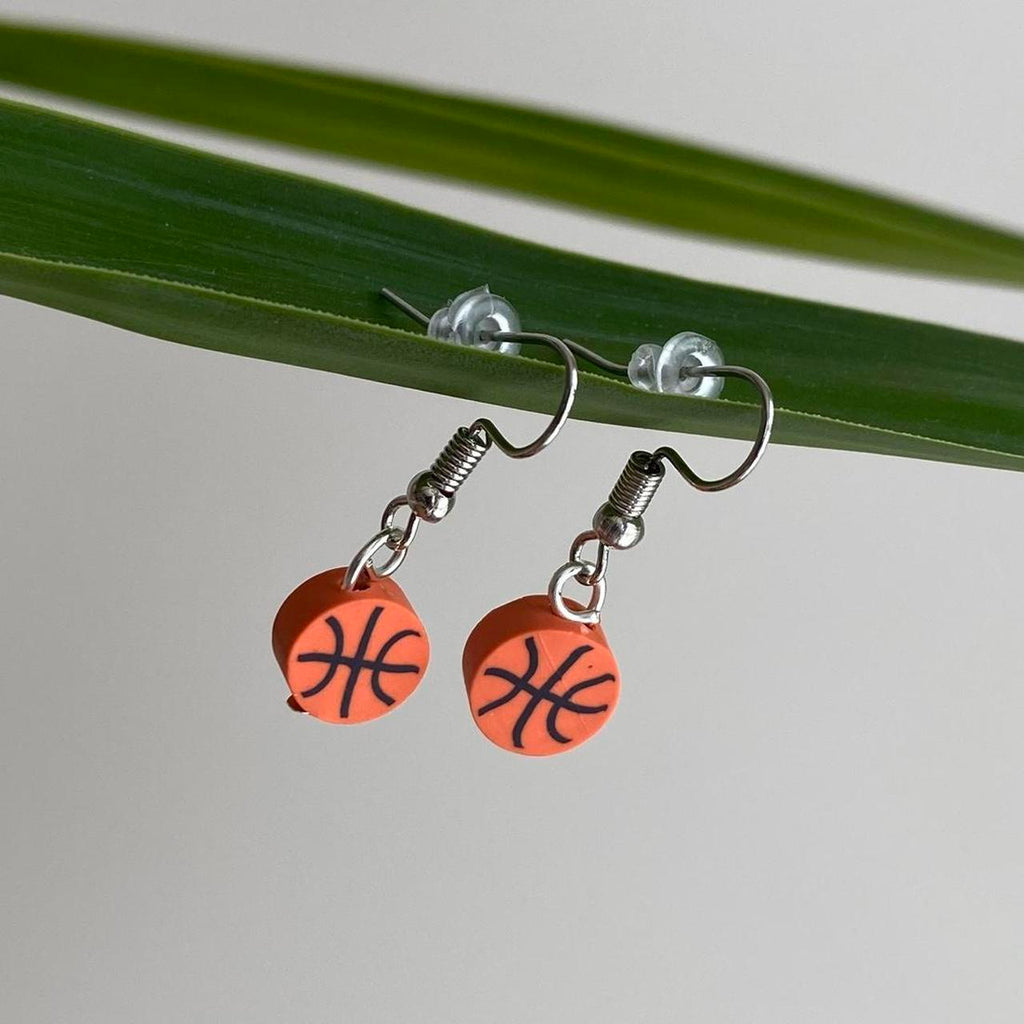 Basketball Polymer Clay Dangle Earrings With Silver - Image 2