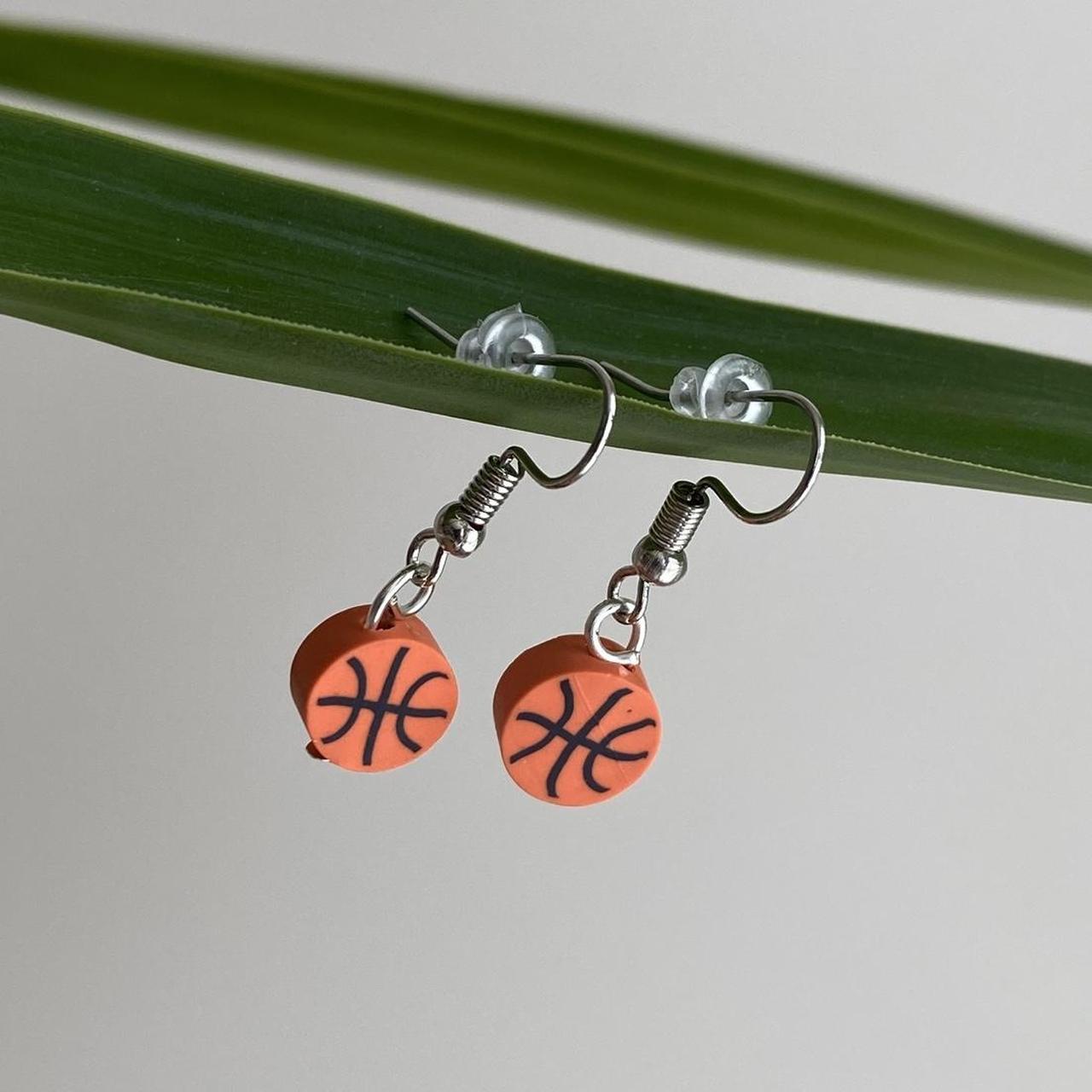 Basketball Polymer Clay Dangle Earrings With Silver - Image 2
