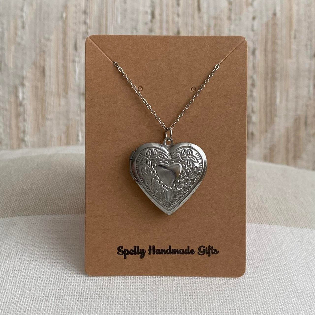 Silver Heart Locket Pendant Chain Necklace 100 - Image 3