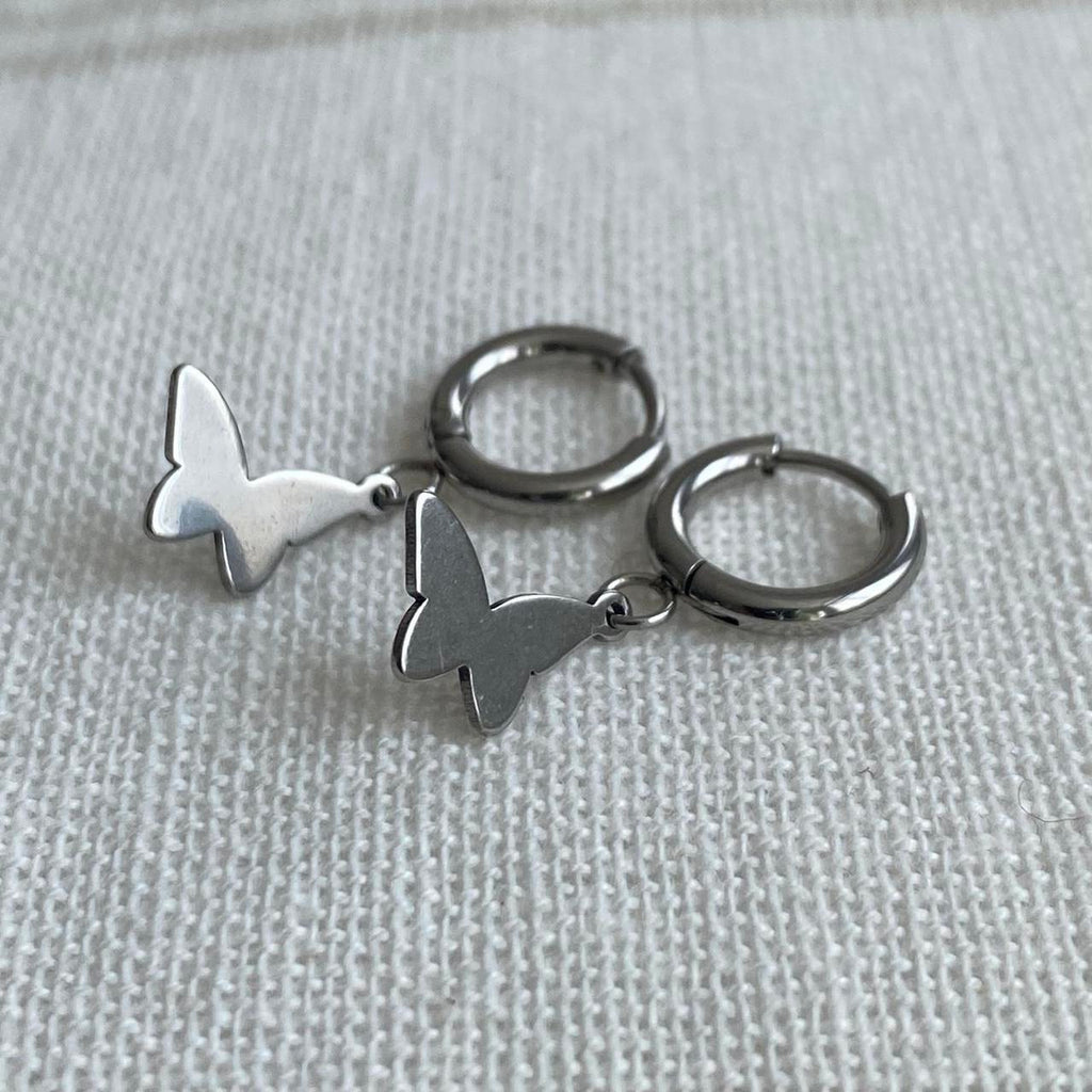 Petite Size Silver Butterfly Hoop Earrings 100 - Image 4