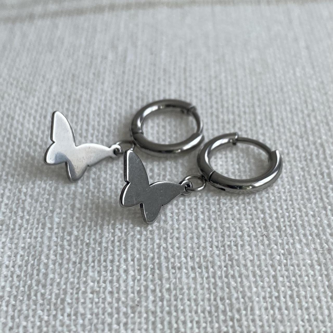 Petite Size Silver Butterfly Hoop Earrings 100 - Image 4