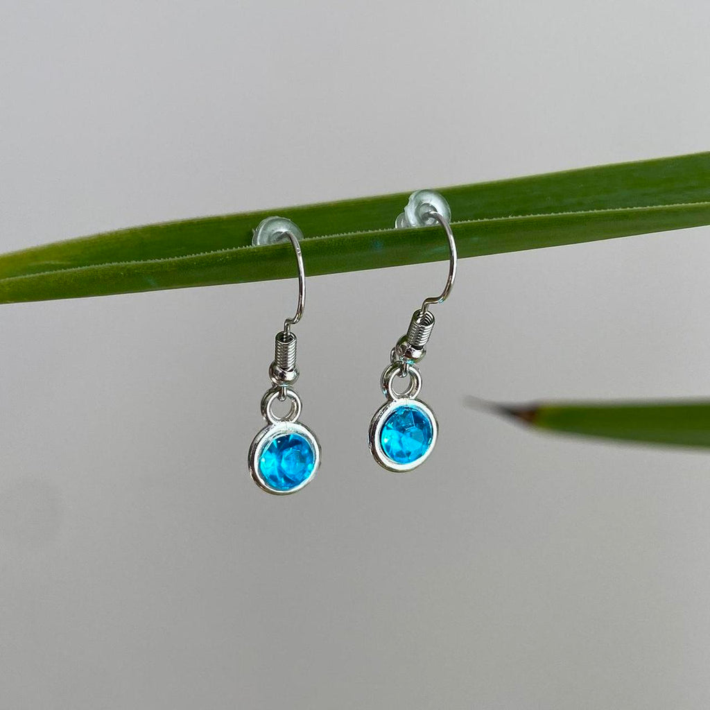 Blue Turquoise Gem Dangle Earrings Silver Accents - Image 3