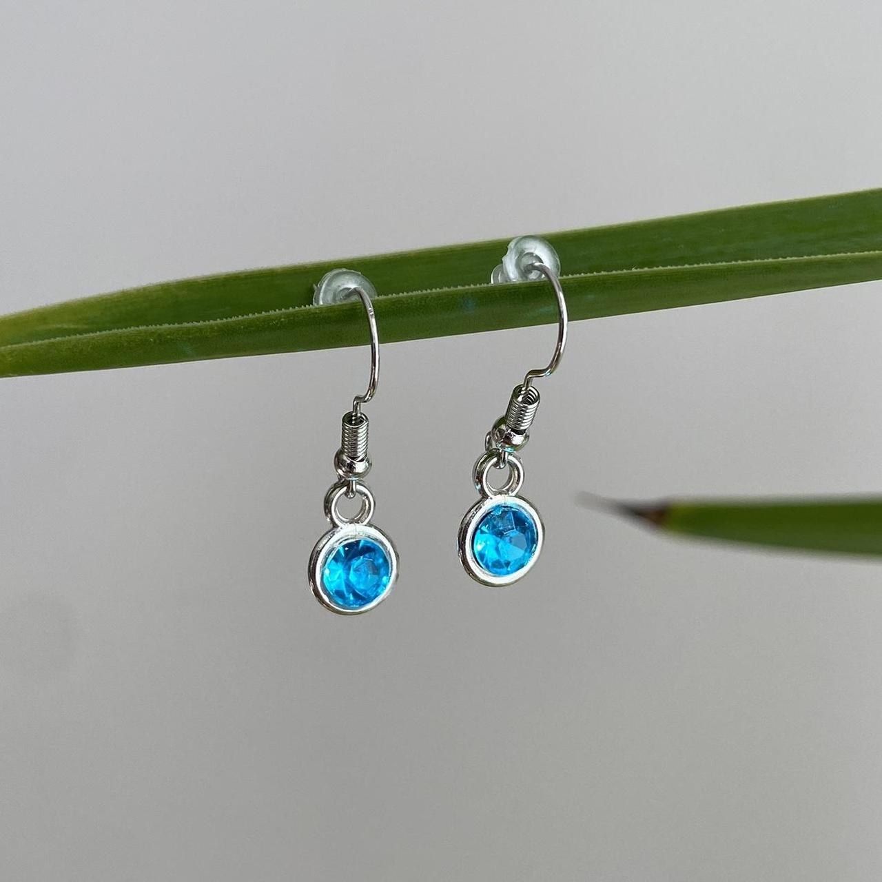 Blue Turquoise Gem Dangle Earrings Silver Accents - Image 3