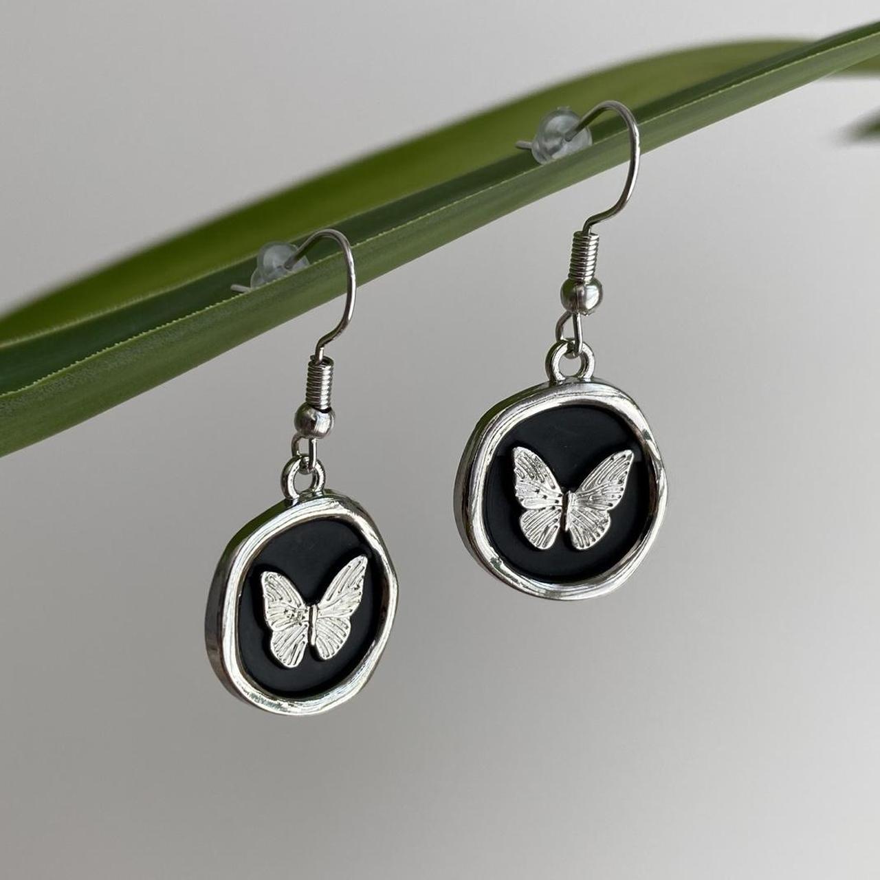 Black And Silver Stamped Wax Seal Style Butterfly