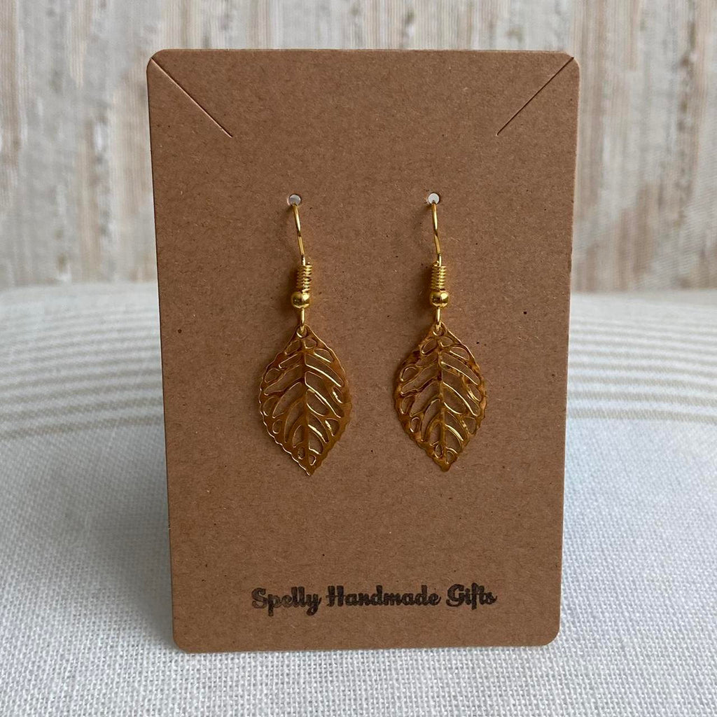 Small Gold Leaf Dangle Earrings 3 Sizes - Image 5