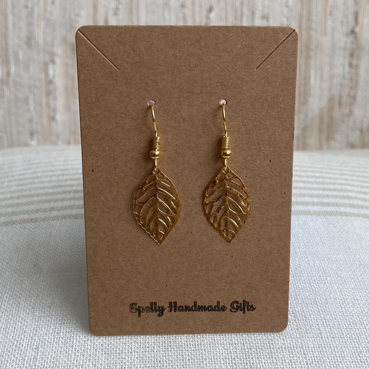 Small Gold Leaf Dangle Earrings 3 Sizes - Image 5