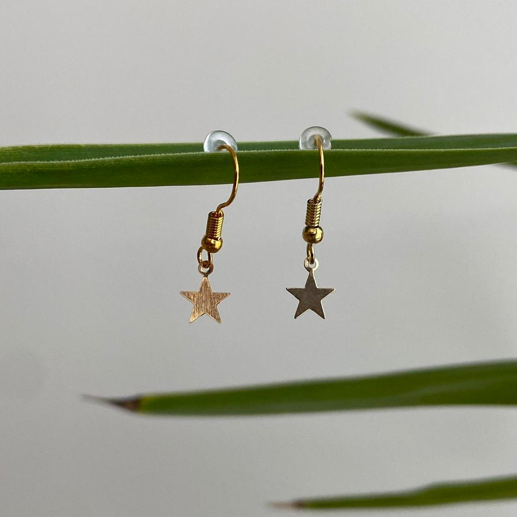 Petite Minimalist Gold Star Dangle Earrings Also - Image 2