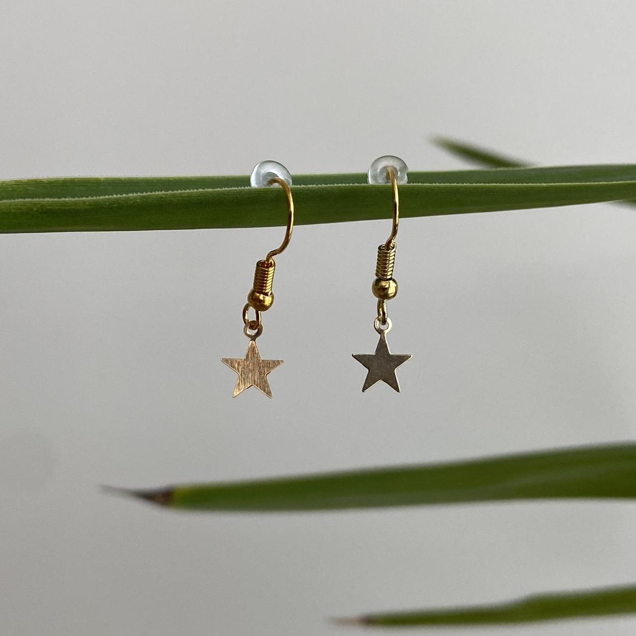 Petite Minimalist Gold Star Dangle Earrings Also - Image 2