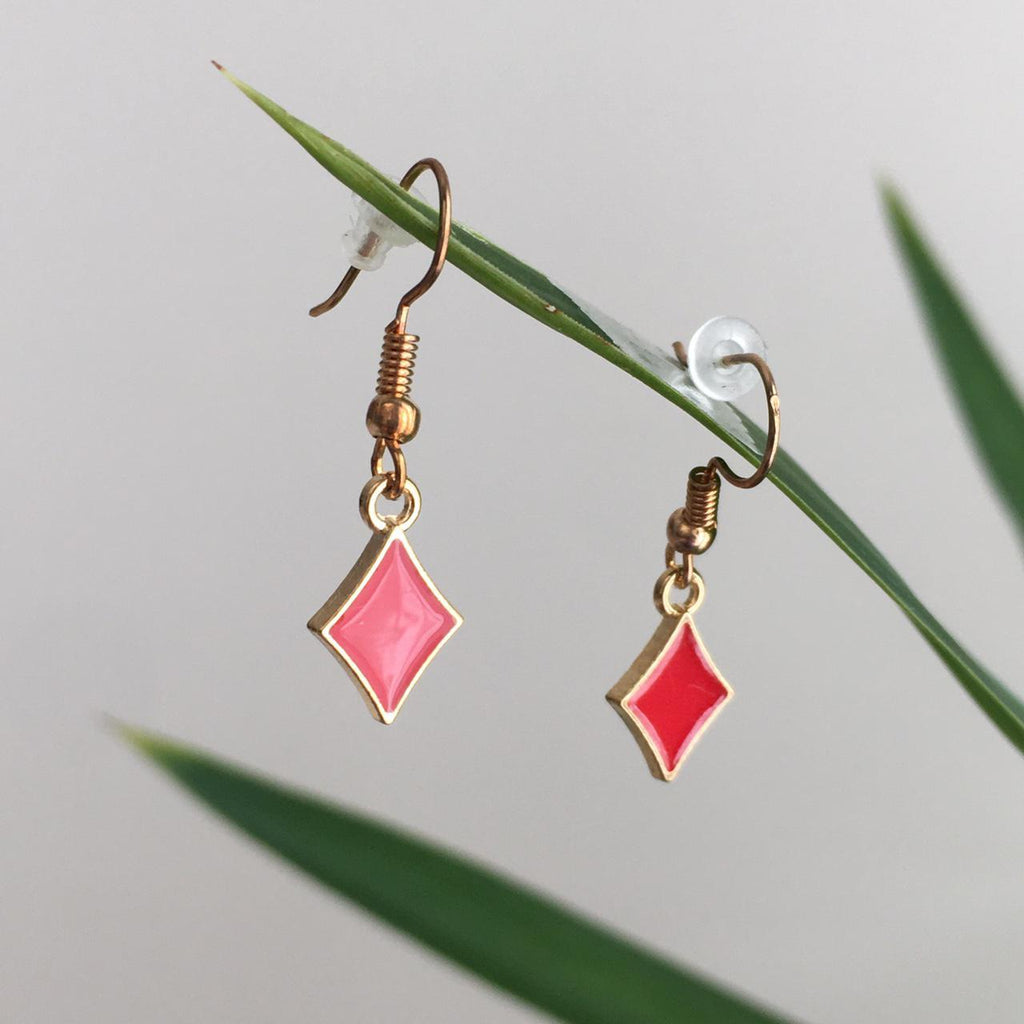 Red Diamond Drop Dangle Earrings With Gold Accents - Image 4