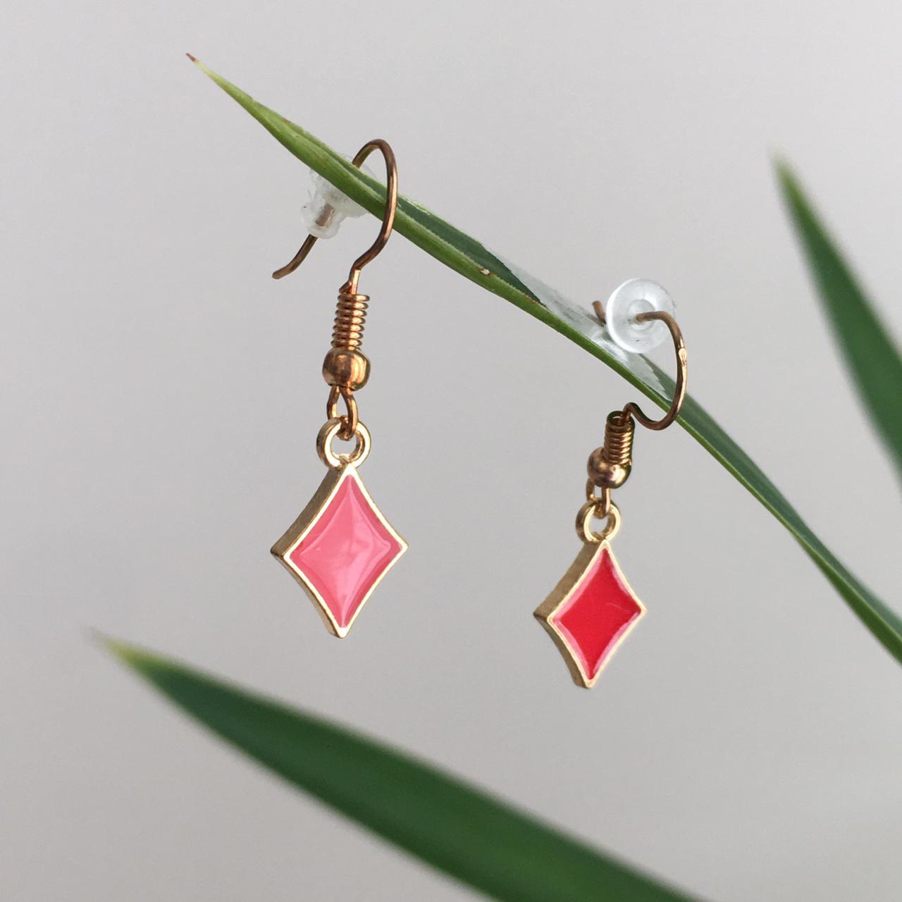 Red Diamond Drop Dangle Earrings With Gold Accents - Image 4