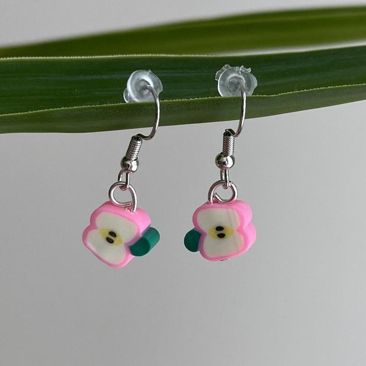Light Pink Sliced Apple Fruit Polymer Clay Dangle