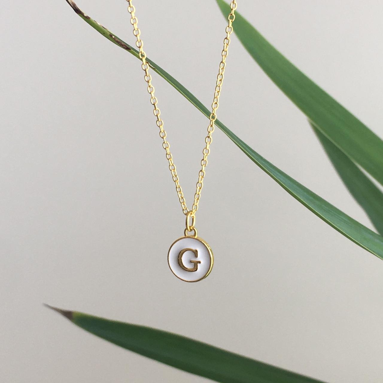 Letter G Initial White Enamel Pendant Chain Necklace